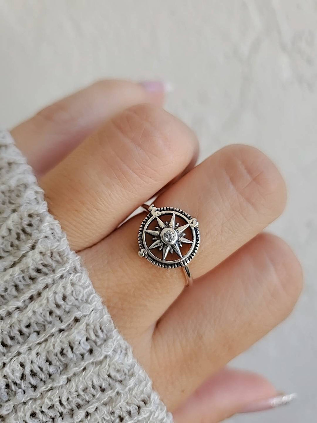 Nautical Compass CZ Ring – 925 Sterling Silver