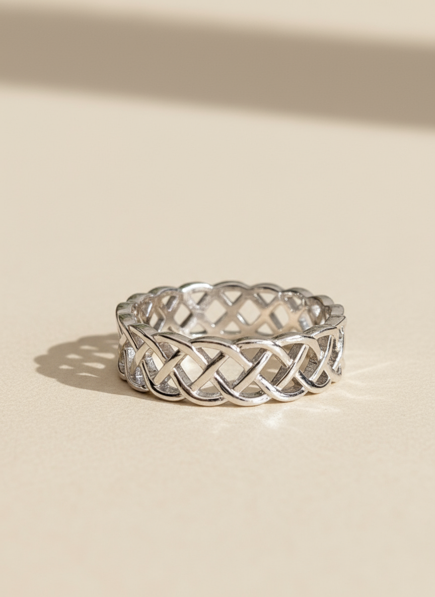 Celtic Eternity Band 925 Sterling Silver 3.2mm Braided Ring Rhodium Plated