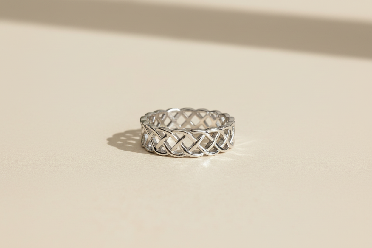Celtic Eternity Band 925 Sterling Silver 3.2mm Braided Ring Rhodium Plated