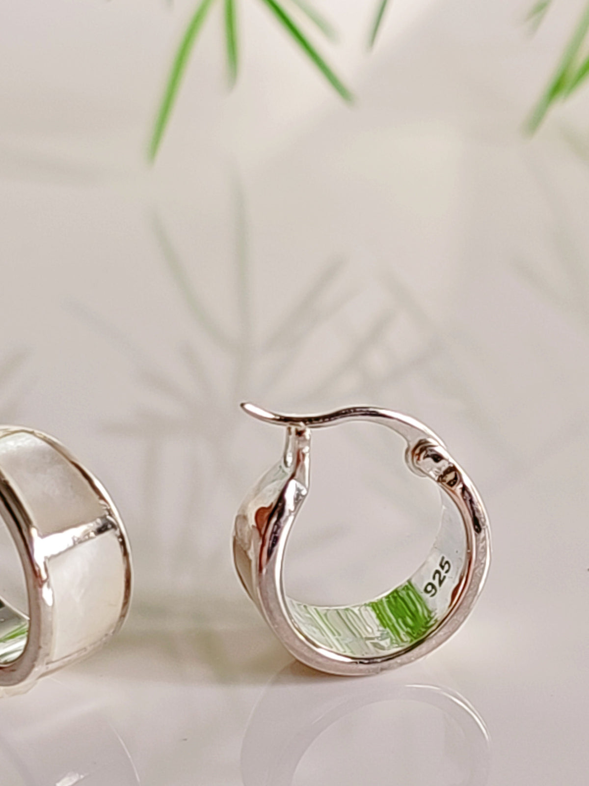 Small Hoop Mother of Pearl Earrings – 925 Sterling Silver