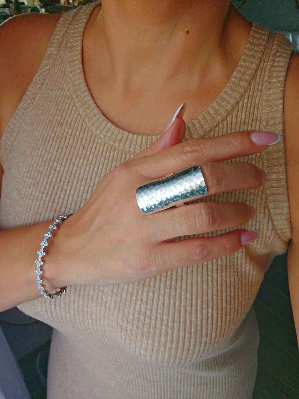 Hammered Shield Statement Ring – 925 Sterling Silver