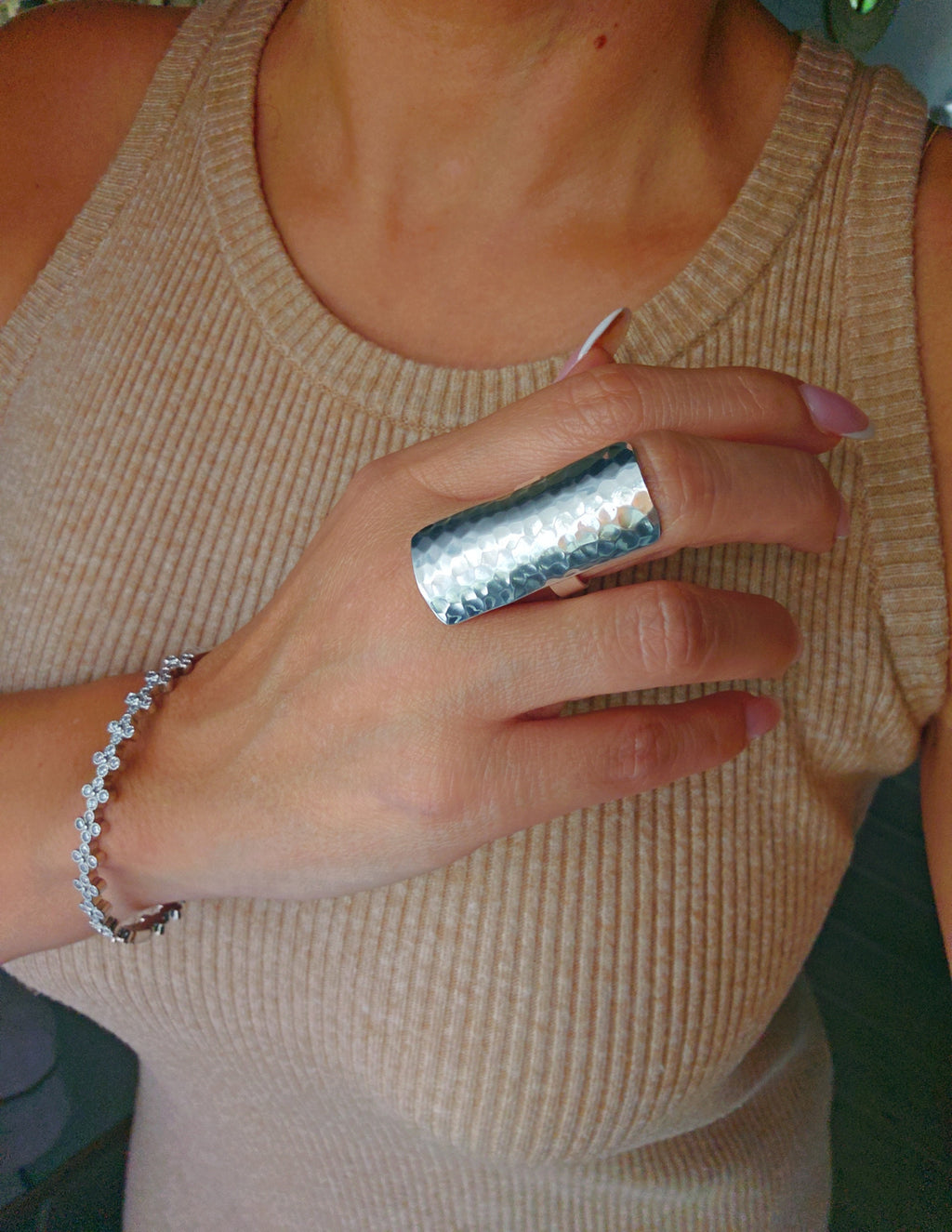 Hammered Shield Statement Ring – 925 Sterling Silver