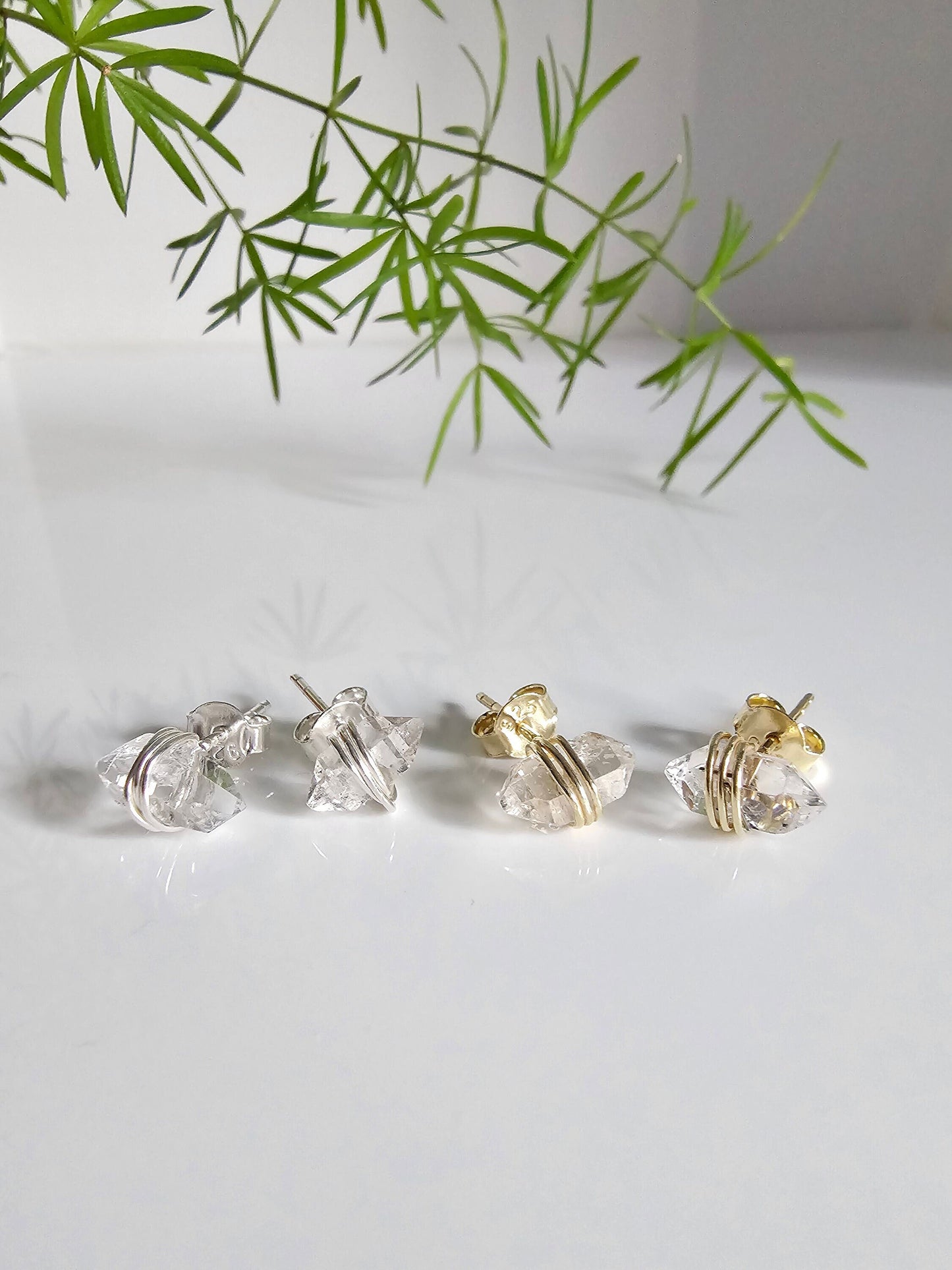 Wrap Herkimer Diamond Earrings, Herkimer Quartz Stud earrings, Crystal earrings, Raw diamond earrings, Anniversary Gift, Gift for Women