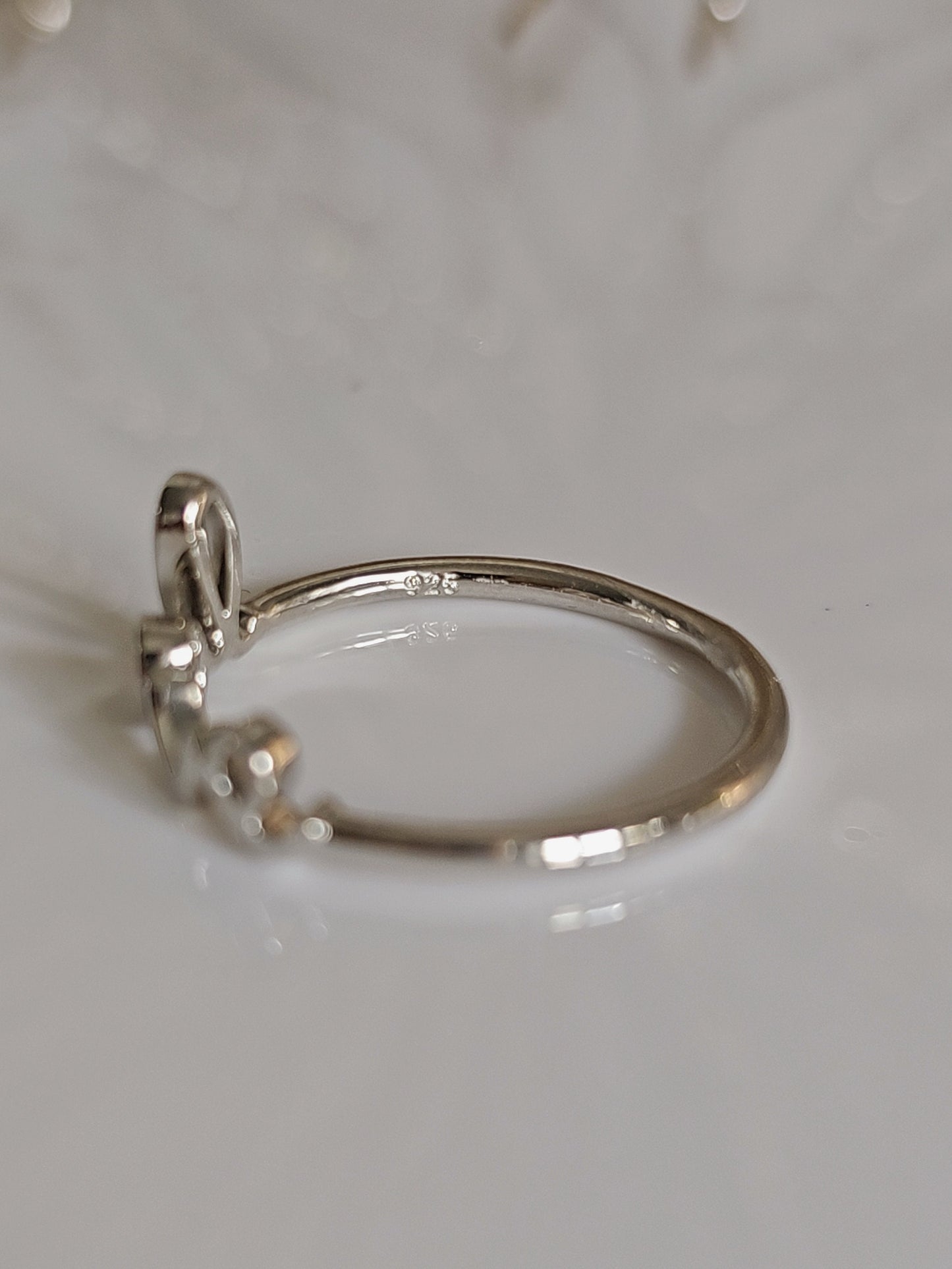 Letter Scripted Love Sterling Silver Dainty Love Ring