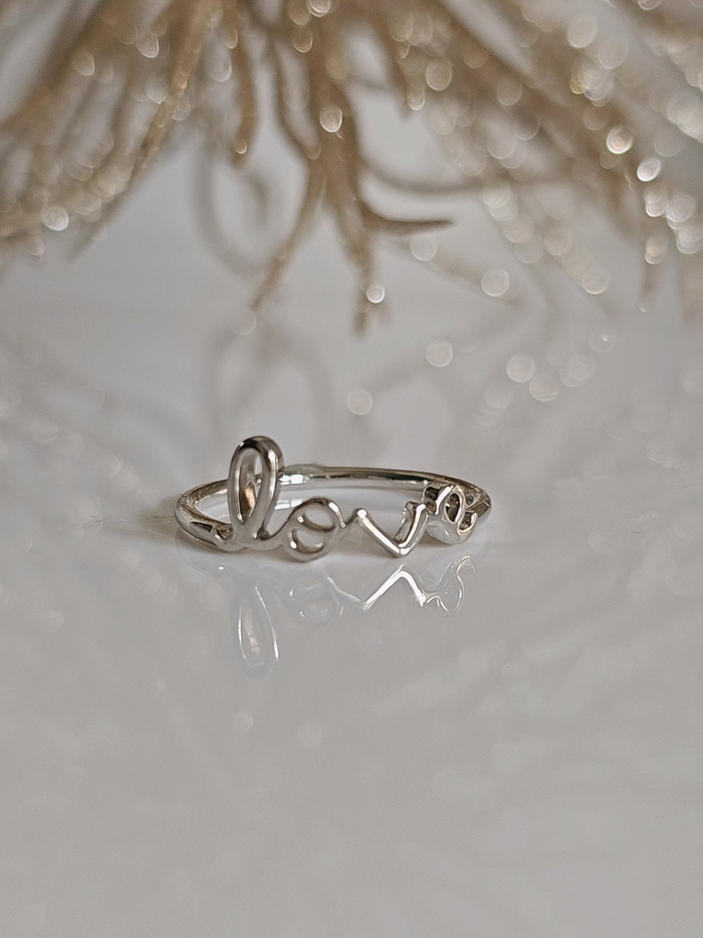 Letter Scripted Love Sterling Silver Dainty Love Ring