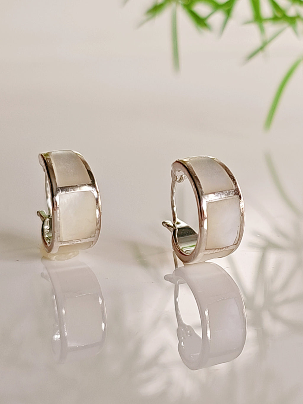 Small Hoop Mother of Pearl Earrings – 925 Sterling Silver