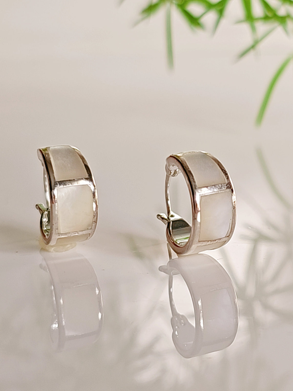 Small Hoop Mother of Pearl Earrings – 925 Sterling Silver