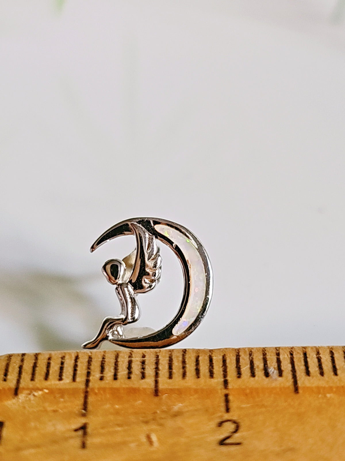 White Angel Sitting on Opal Earrings – 925 Sterling Silver