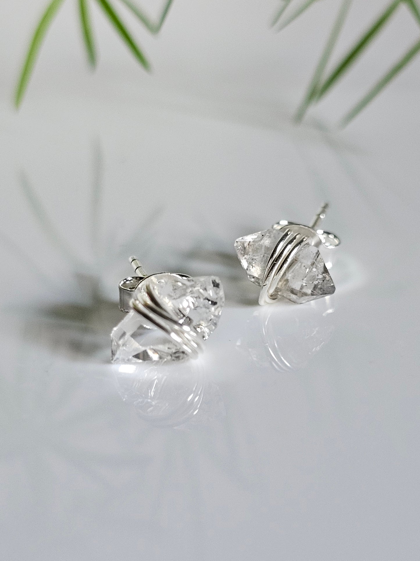 Wrap Herkimer Diamond Earrings, Herkimer Quartz Stud earrings, Crystal earrings, Raw diamond earrings, Anniversary Gift, Gift for Women