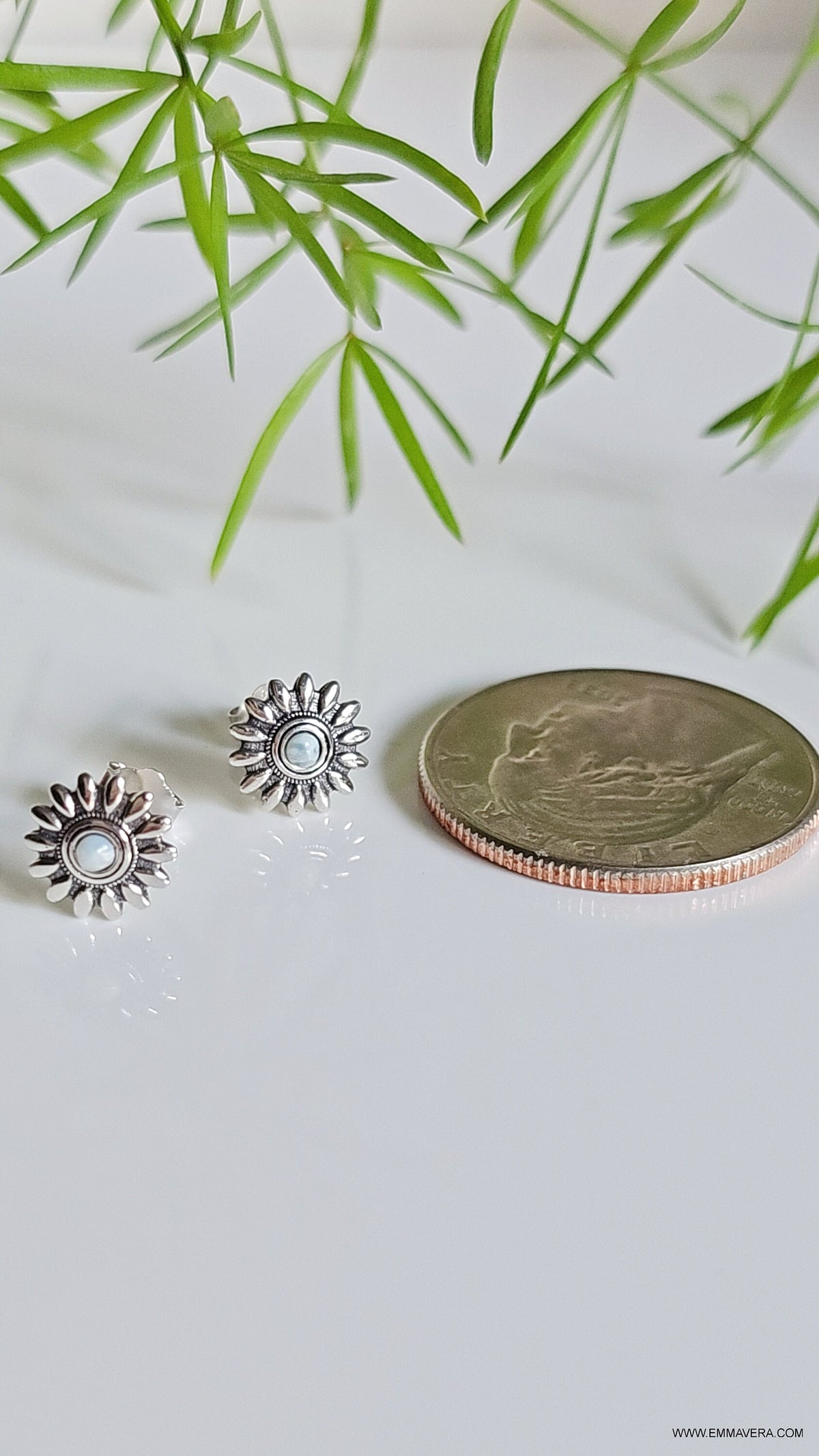 Natural Larimar Flower Studs Earrings – Sterling Silver