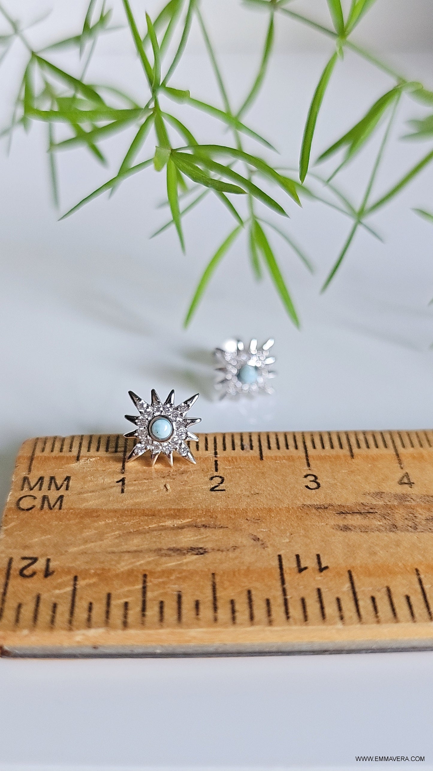 Sterling Silver Natural Larimar Studs, Starburst Larimar Earrings, Dainty Larimar Earrings, Small Dainty Studs for Women, 925 Studs