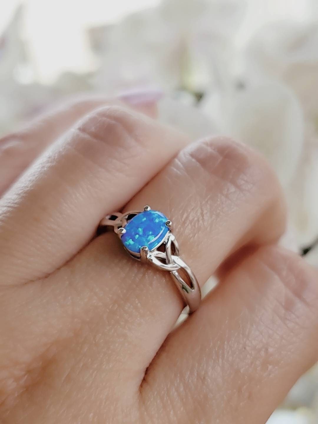 Blue Opal Celtic Ring