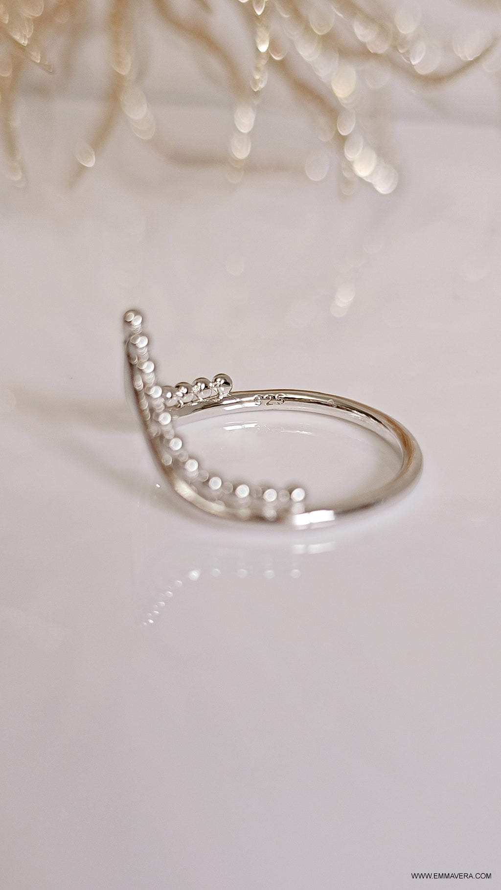 Beaded V Chevron Ring – 925 Sterling Silver