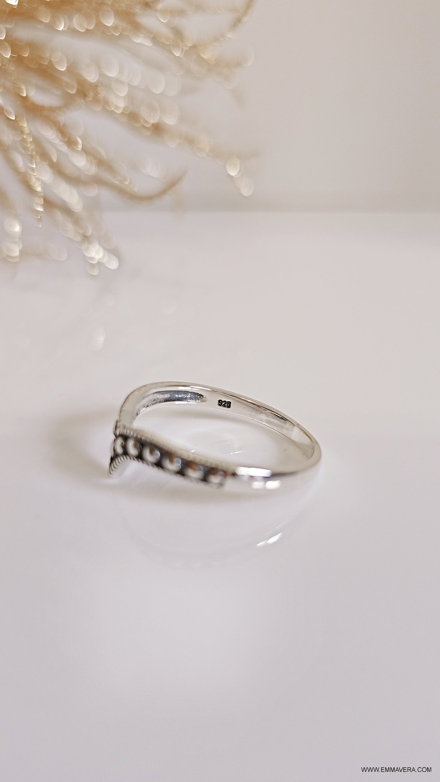 Beaded Chevron Sterling Silver Womens Ring