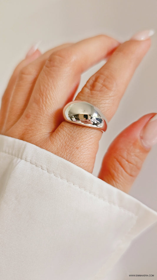 Sterling Silver Women Dome Ring, Art Deco Ring, Statement Jewelry, Medium Dome Ring, Solid 925 Silver Band, Wide Ring, Modern Ring