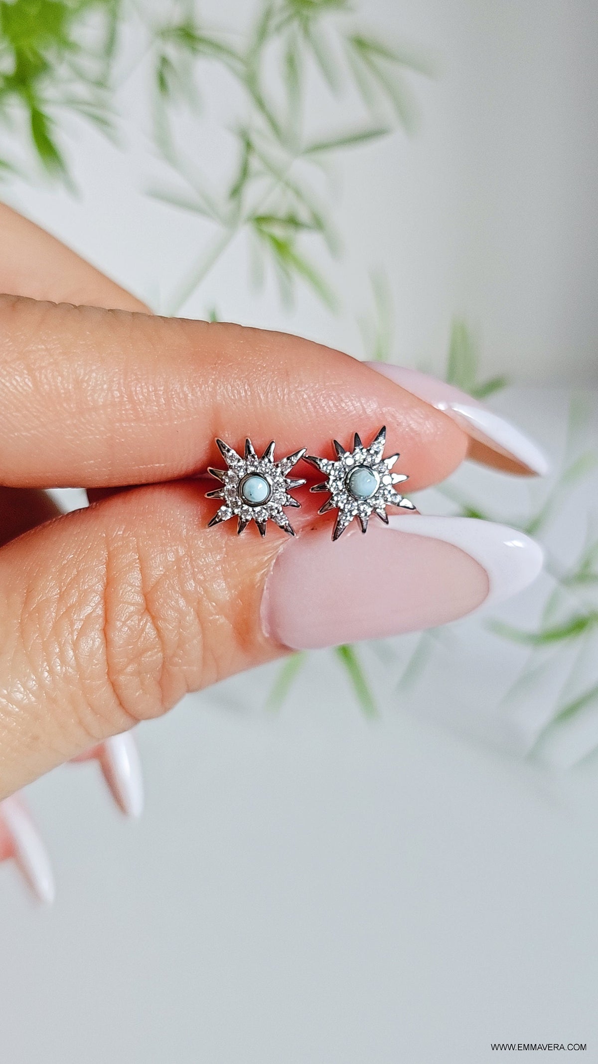 Natural Larimar Studs Earrings – 925 Sterling Silver