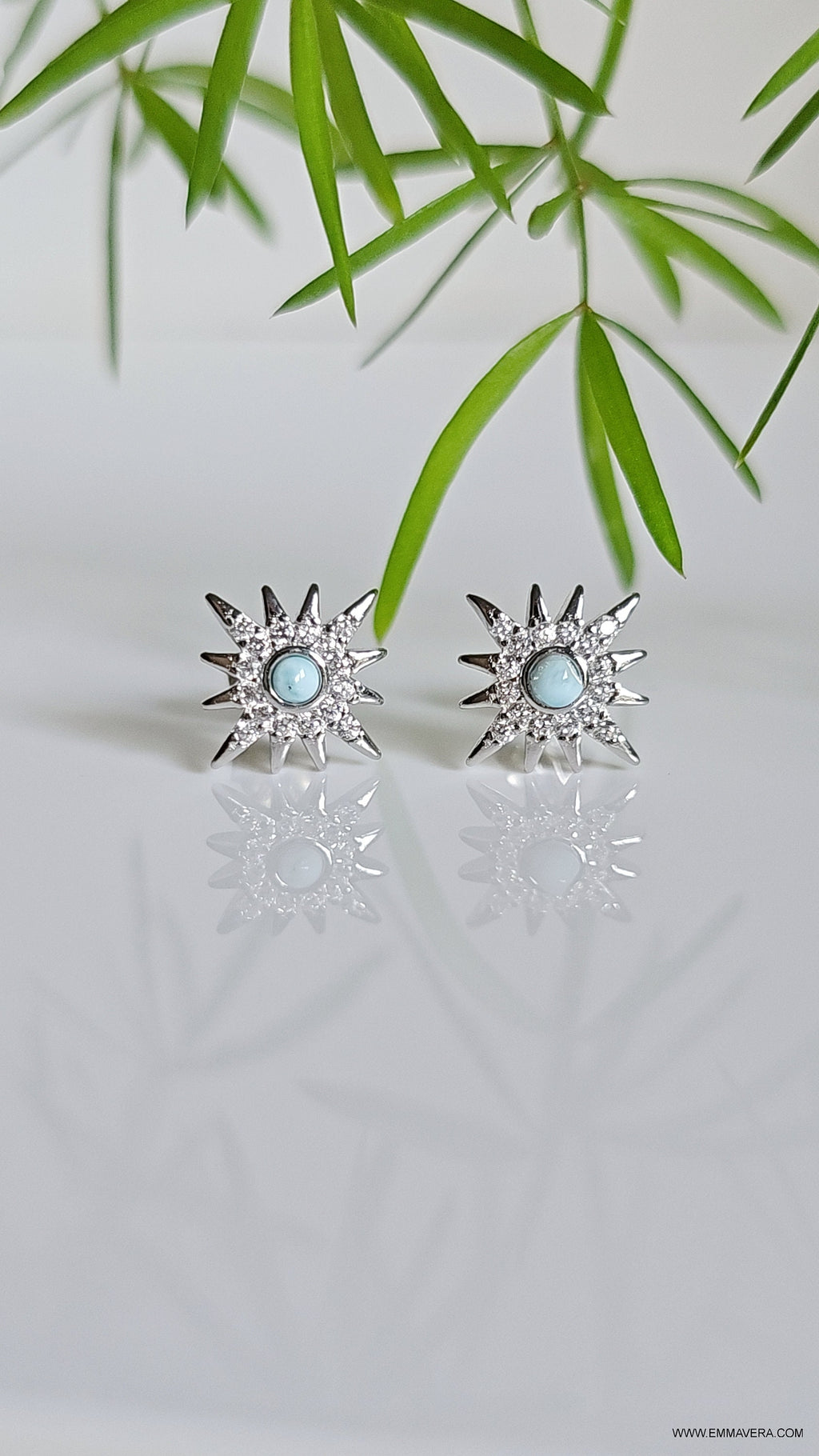 Natural Larimar Studs Earrings – 925 Sterling Silver