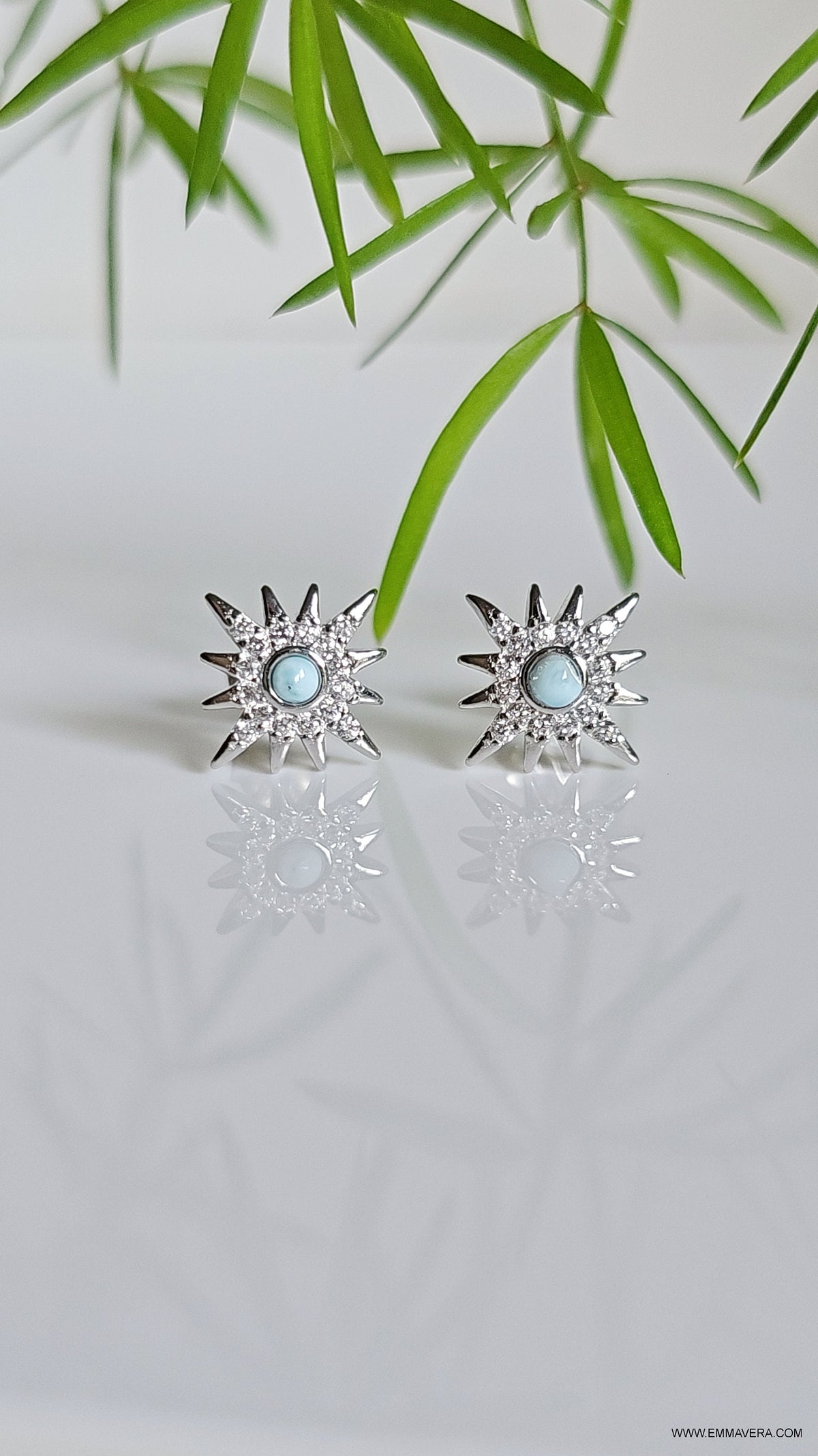 Natural Larimar Studs Earrings – 925 Sterling Silver