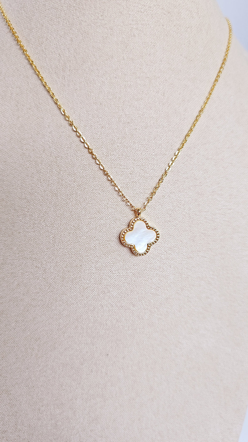 Black Clover Gold Reversable Mother of Pearl Necklace