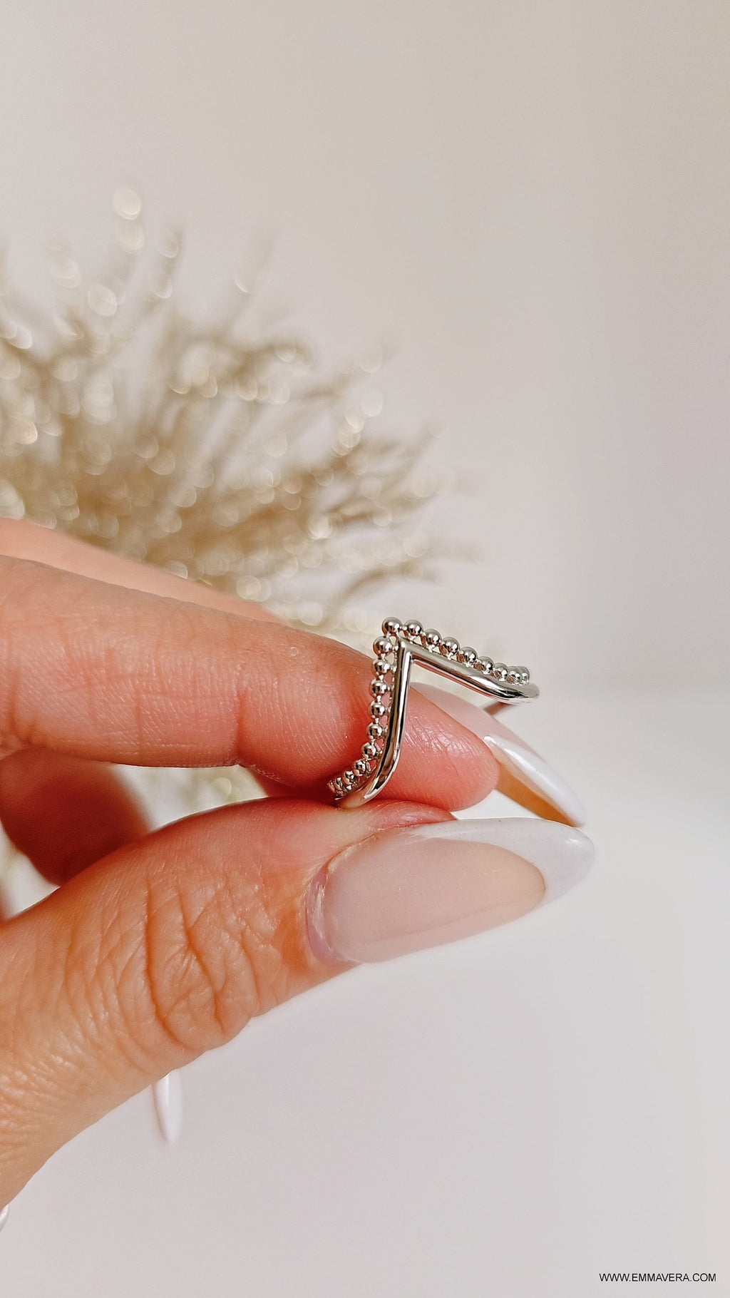 Beaded V Chevron Ring – 925 Sterling Silver