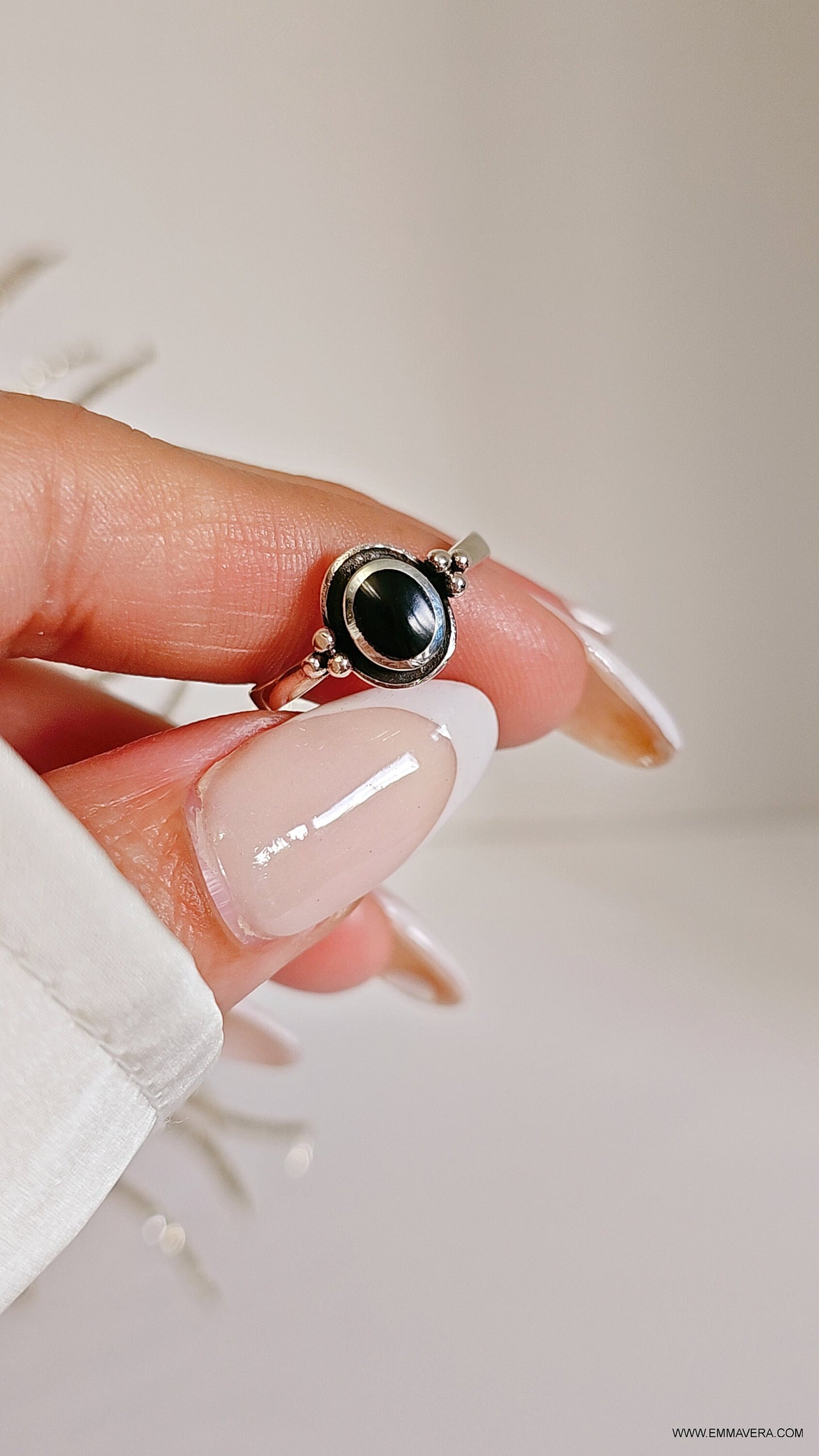 Back Beaded Bali Onyx Ring