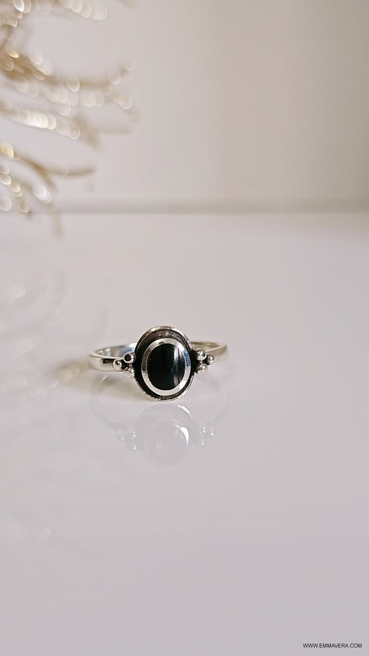 Back Beaded Bali Onyx Ring