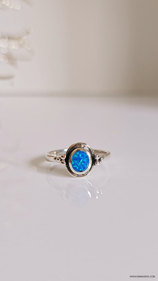 Blue Opal Beaded Lab Opal Ring