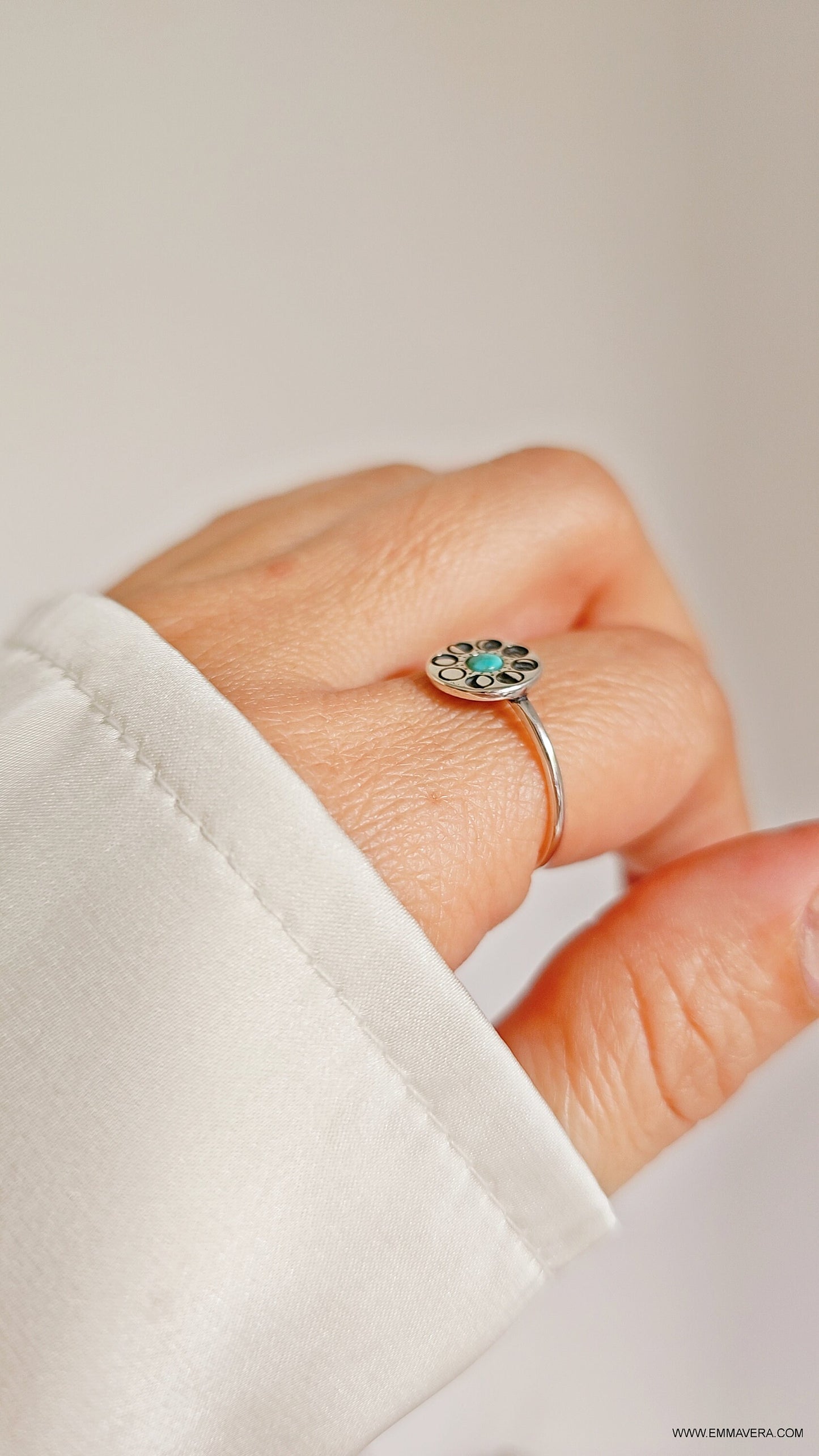 Sterling Silver Moon Phases Turquoise Ring, Moon Ring