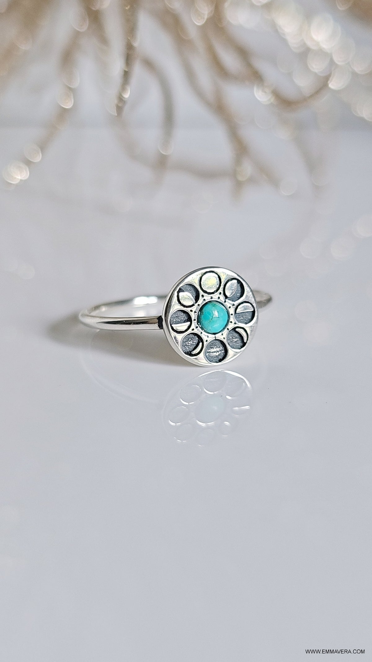 Moon Phases Turquoise Ring – Sterling Silver