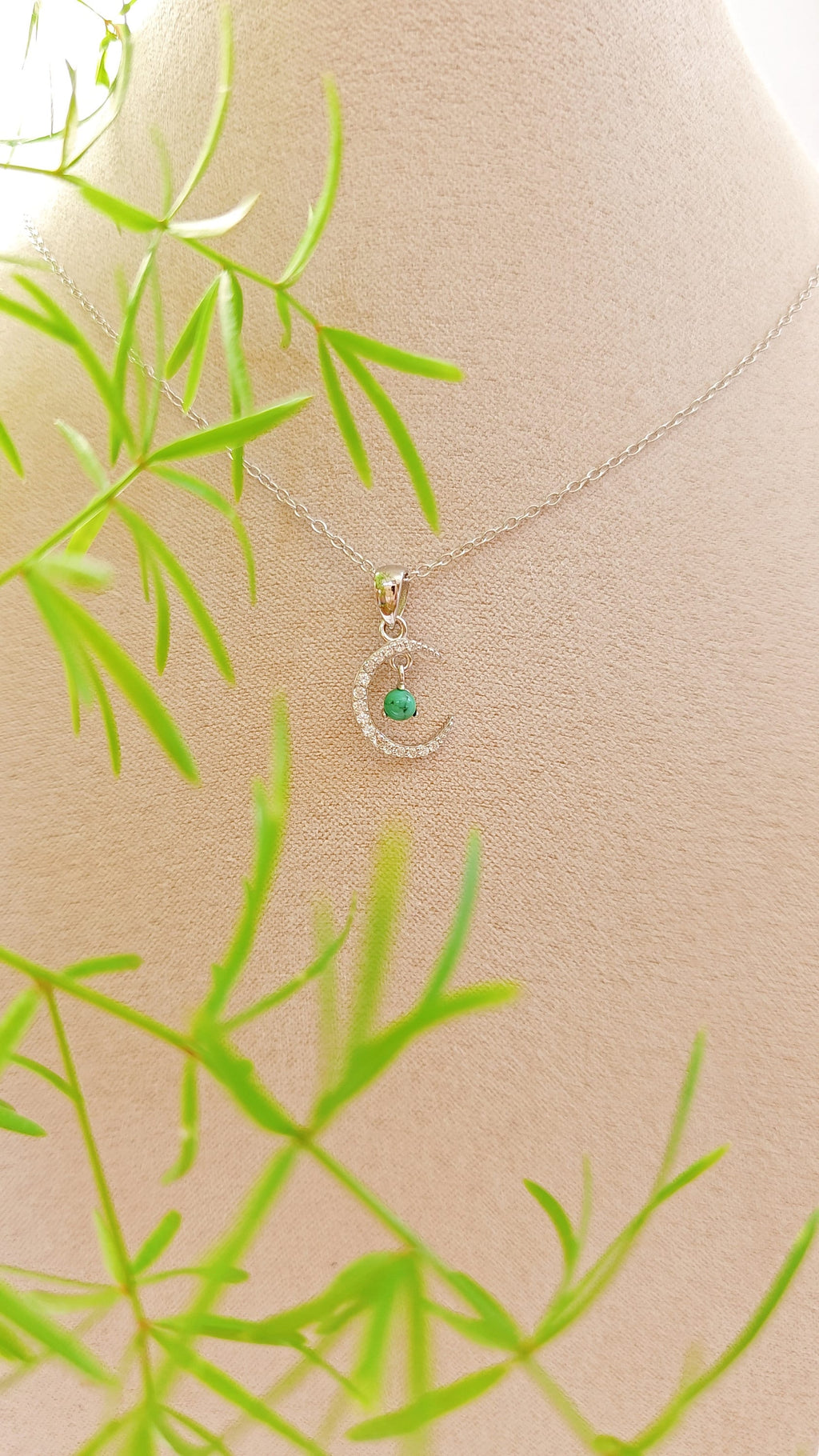 Sterling Silver Dainty Moon Necklace with Turquoise Accent