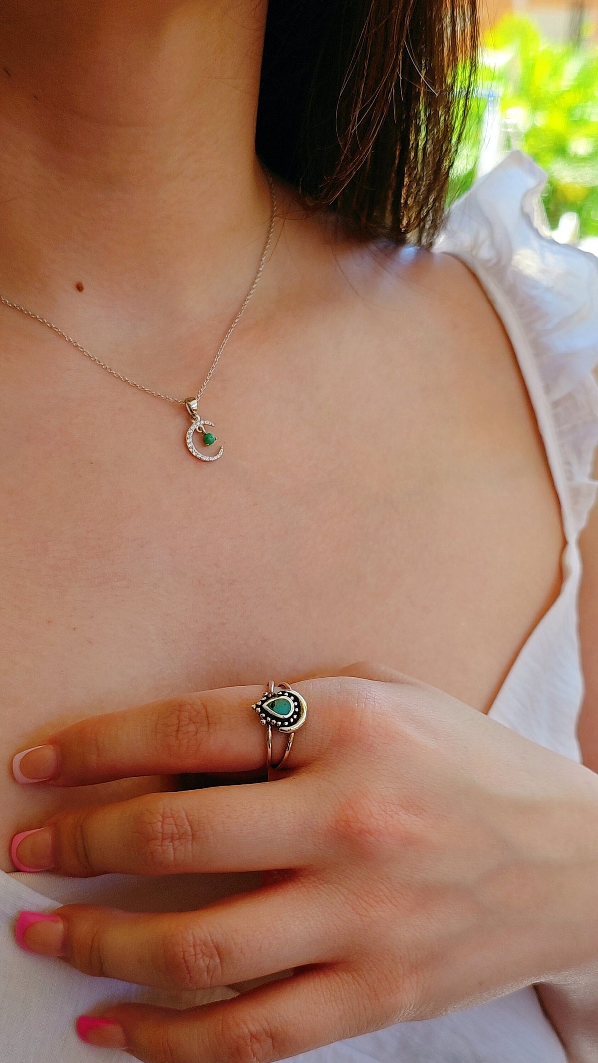Turquoise Mandala Crescent Moon Ring 🌙