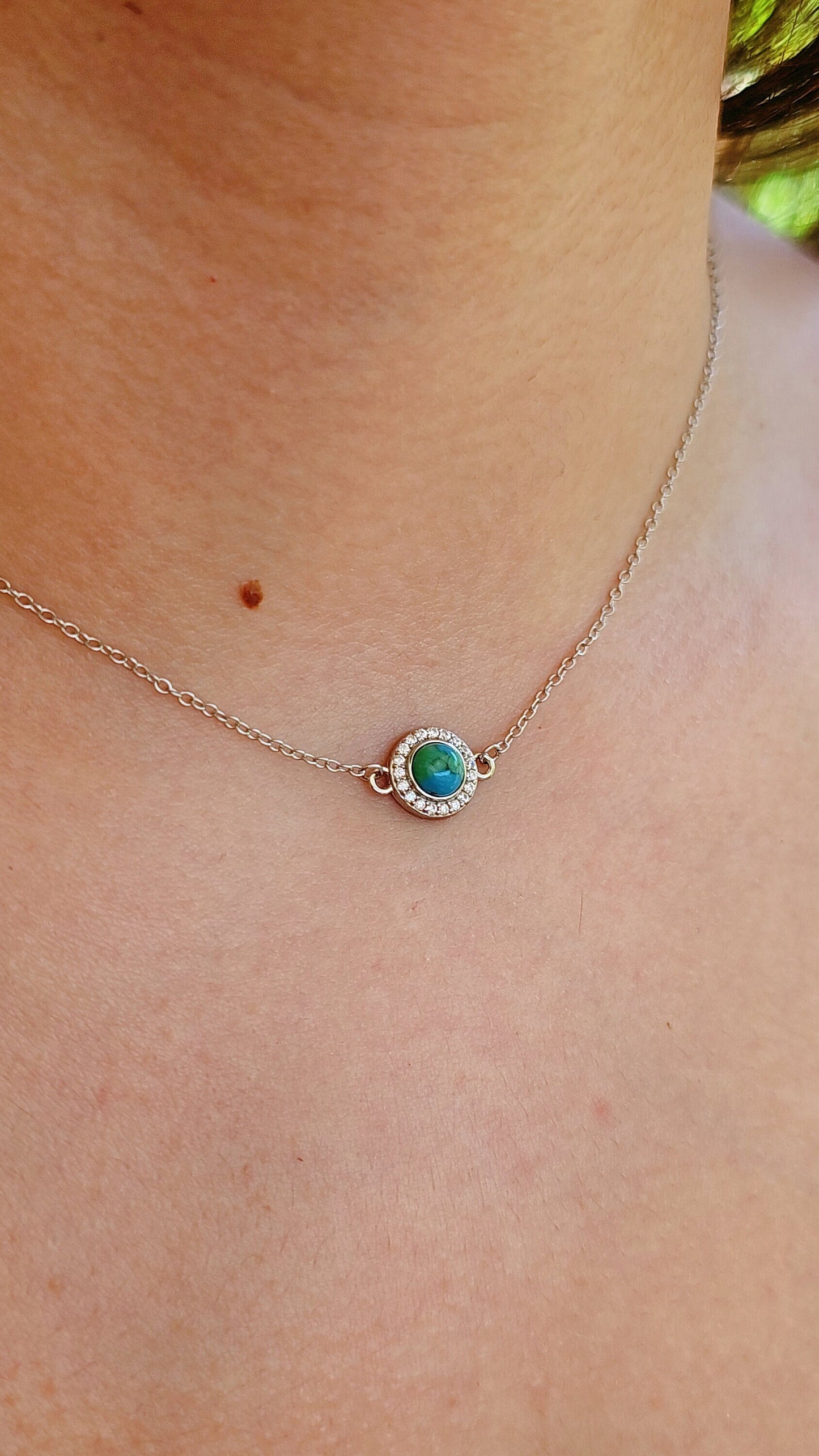 Sterling Silver Dainty Turquoise Pendant Necklace