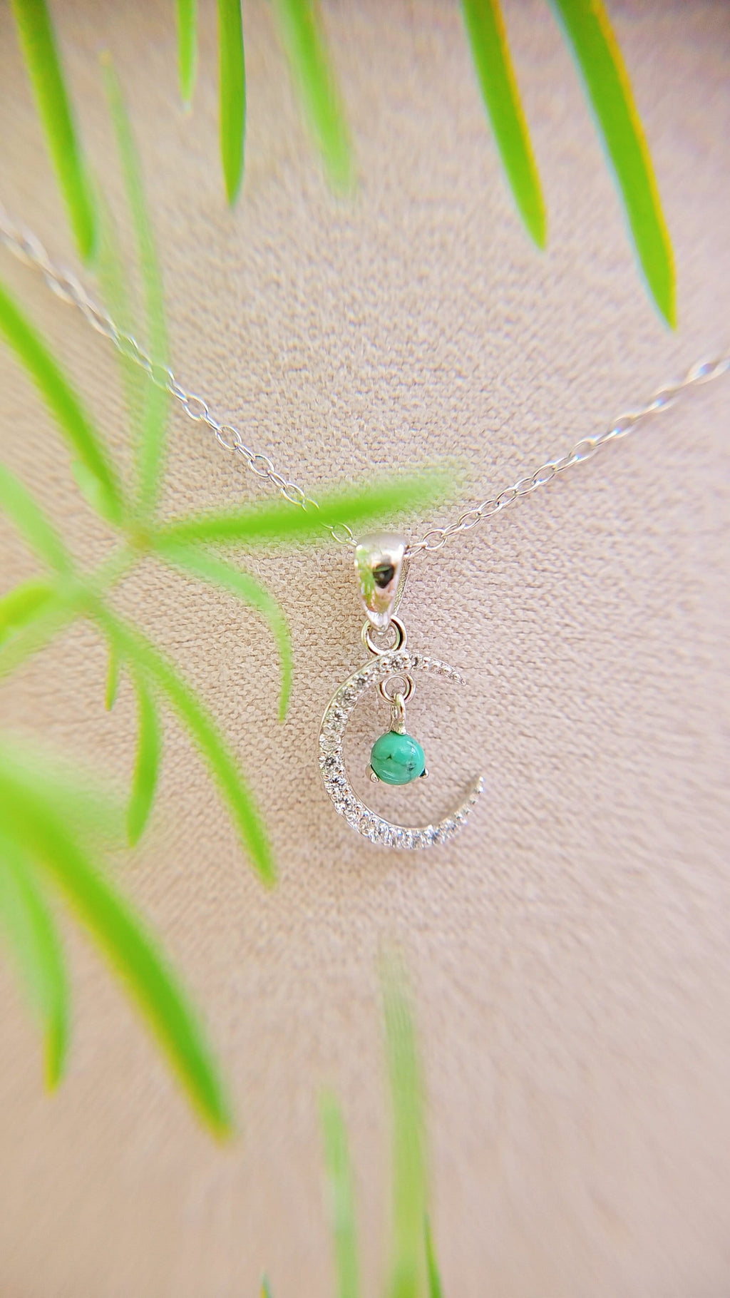 Sterling Silver Dainty Moon Necklace with Turquoise Accent