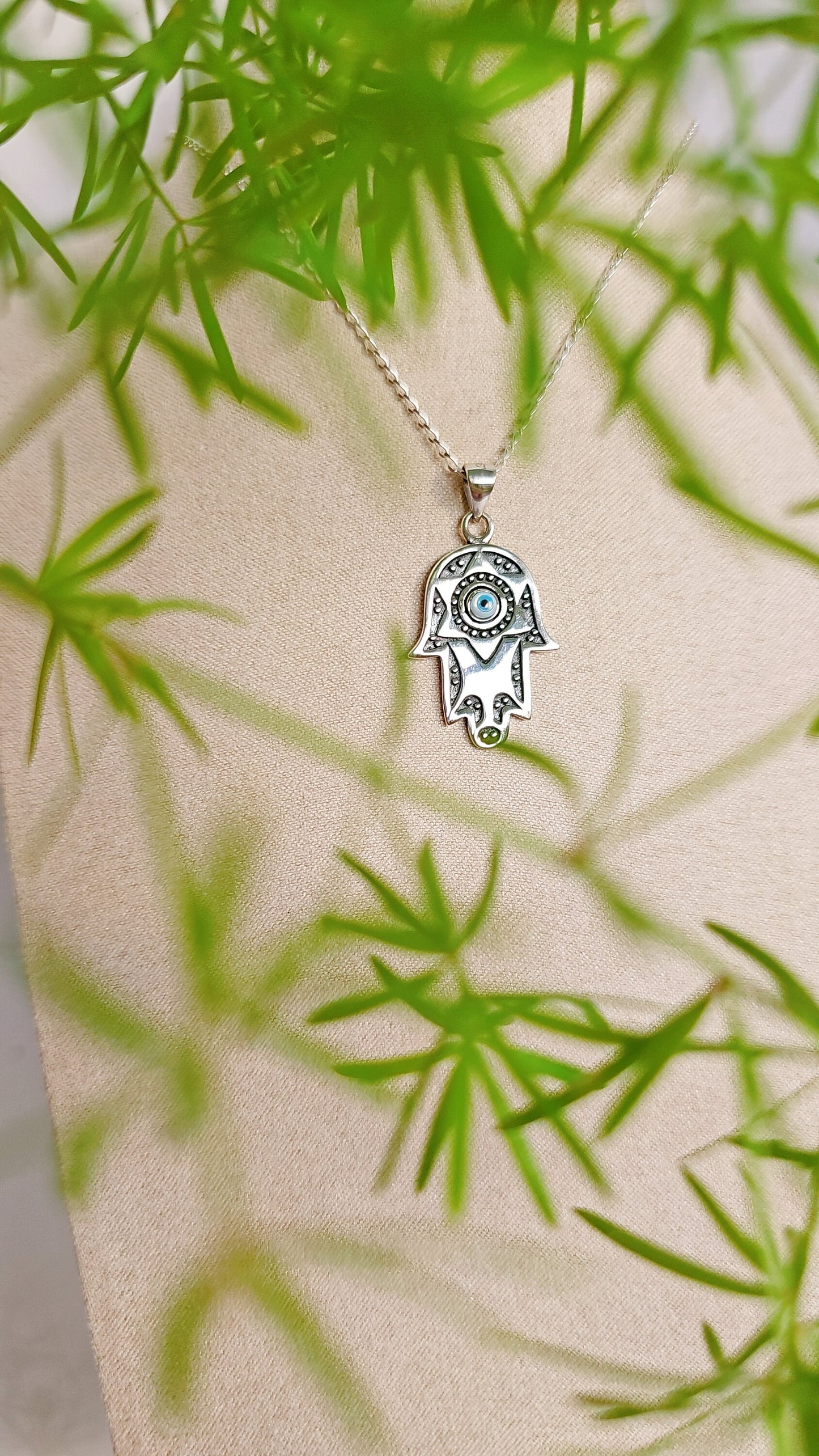 Sterling Silver Hamsa Hand of Fatima, Star of David, Mother of Pearl Evil Eye Pendant Necklace, 925 Hamsa Necklace, Protection Pendant