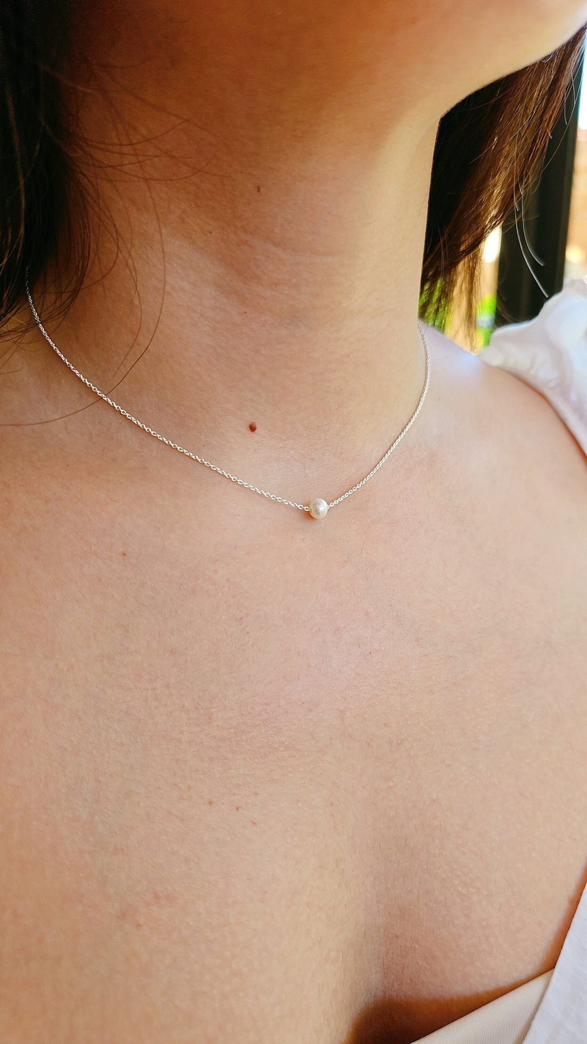 Single Pearl Necklace – Sterling Silver