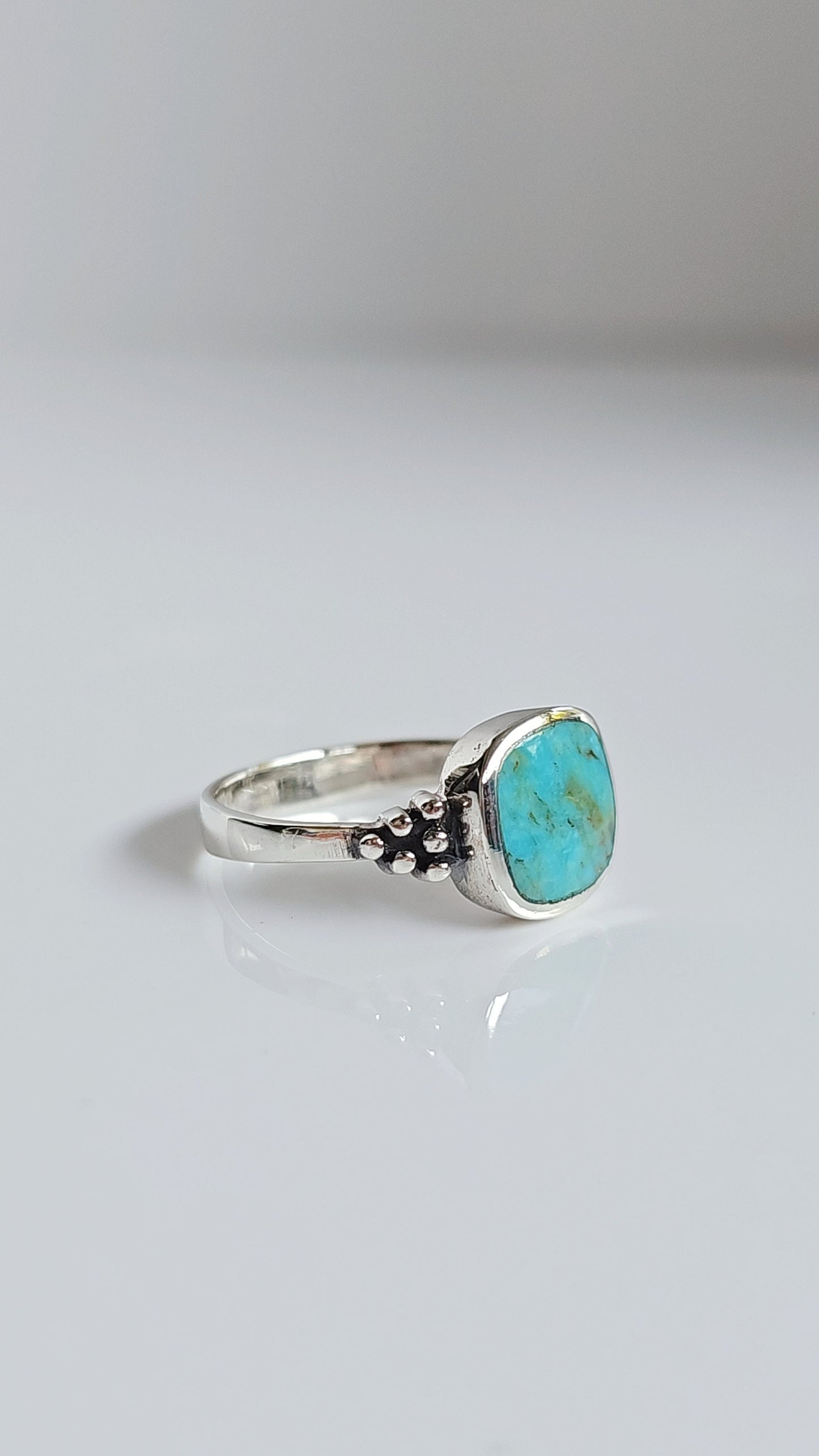 Turquoise Sterling Silver Bali Ring, Bohemian Ring, Genuine Turquoise Ring for Women, 925 Silver Ring, Beaded Ring, Gift Ideas