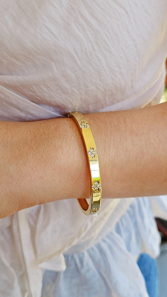 Gold Clover Bracelet, Simple bangle, Stack bracelet