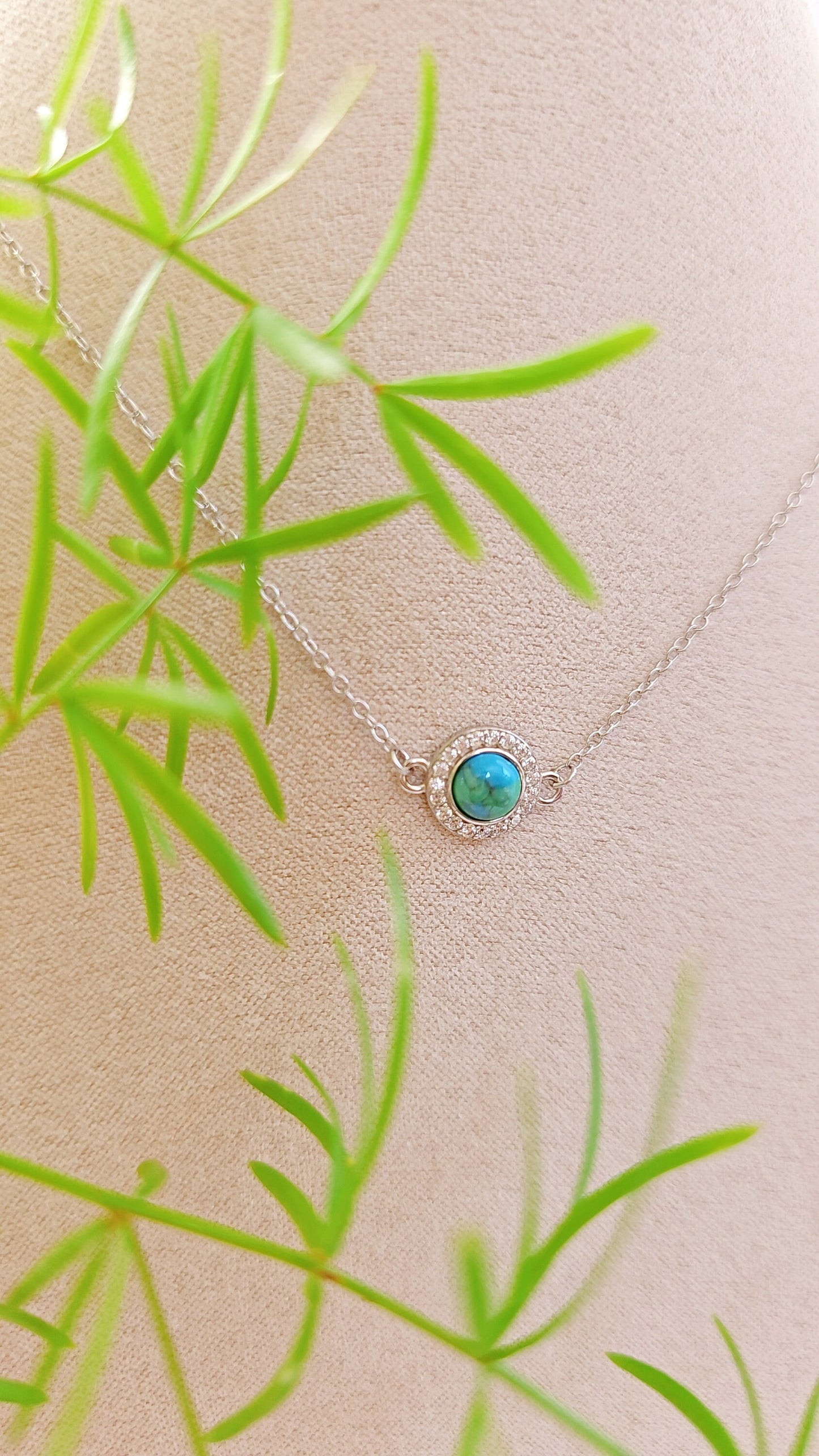 Sterling Silver Dainty Turquoise Pendant Necklace