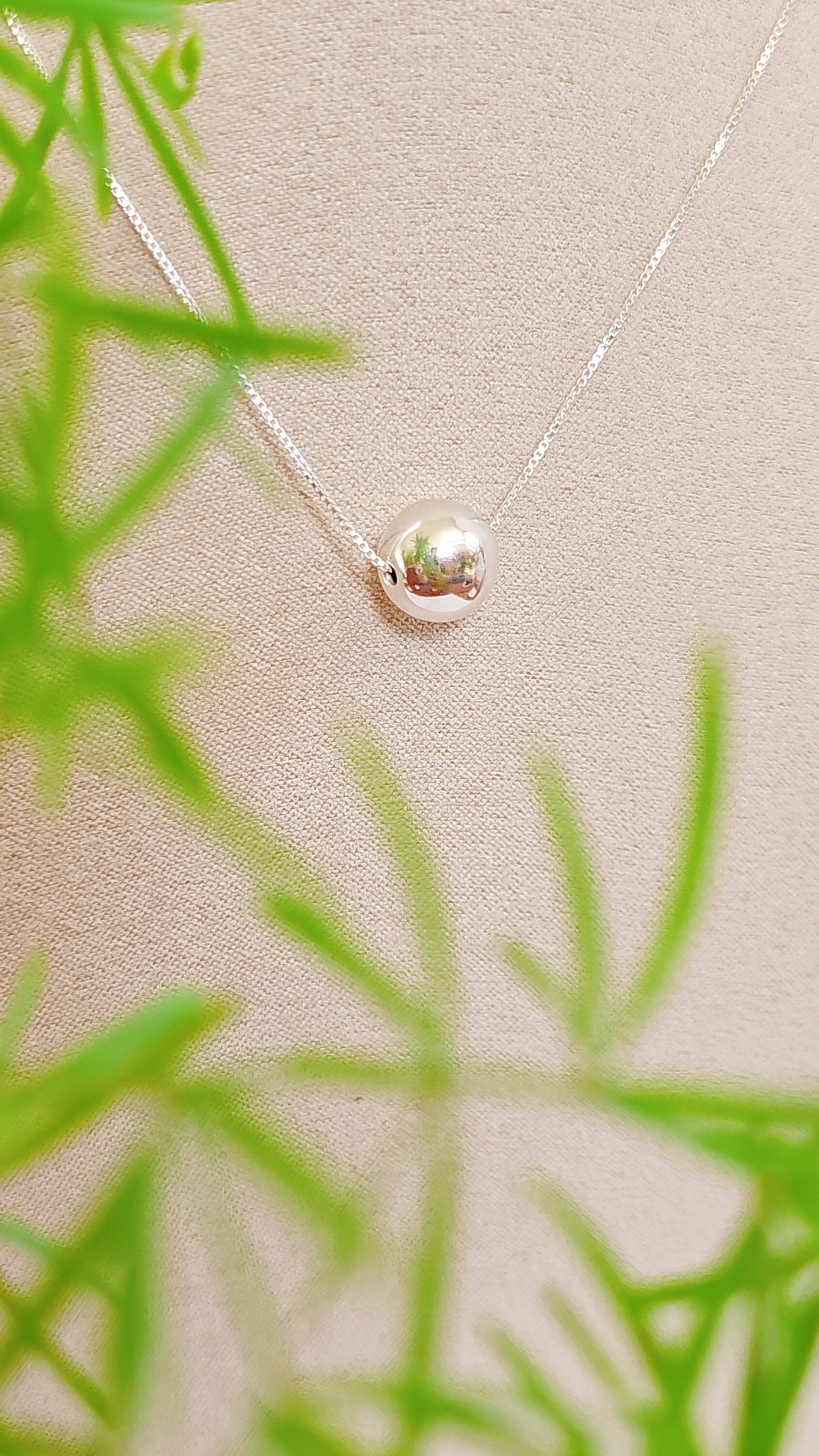 Sterling Silver Solitaire Sphere Necklace, Single Ball Necklace, Ball Pendant, Chain with Bead, Layer Necklace, Gift Ideas for Women