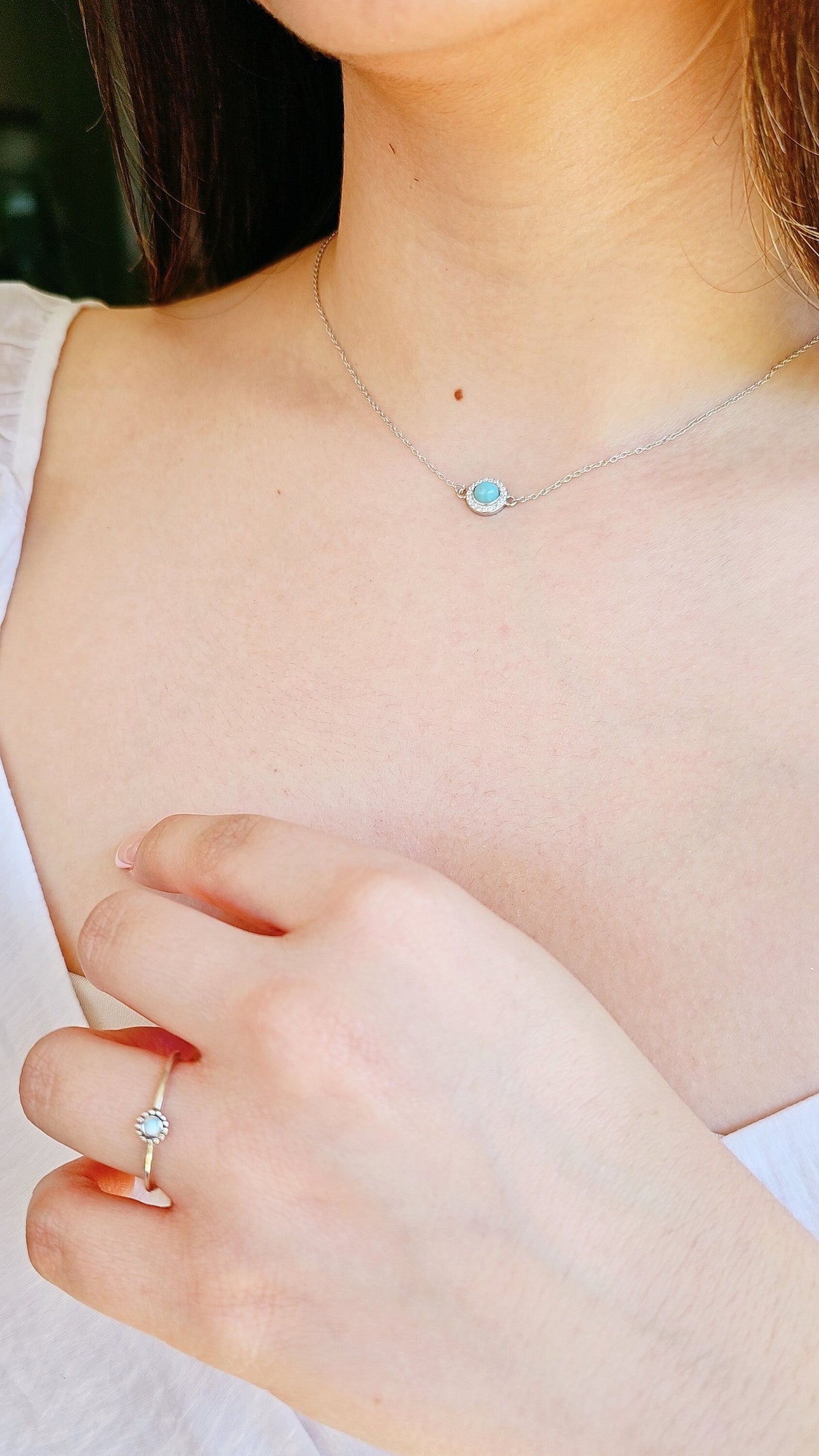 Sterling Silver Dainty Larimar Pendant Necklace
