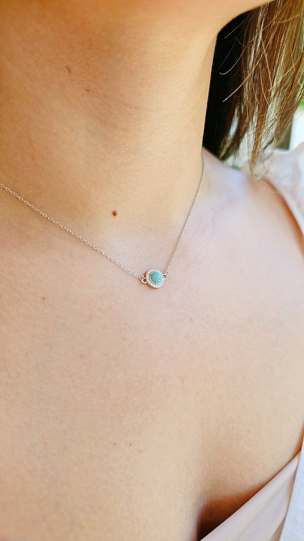 Sterling Silver Dainty Larimar Pendant Necklace