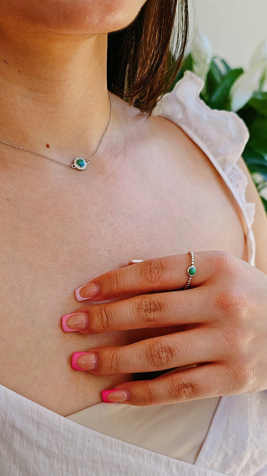 Sterling Silver Dainty Turquoise Pendant Necklace