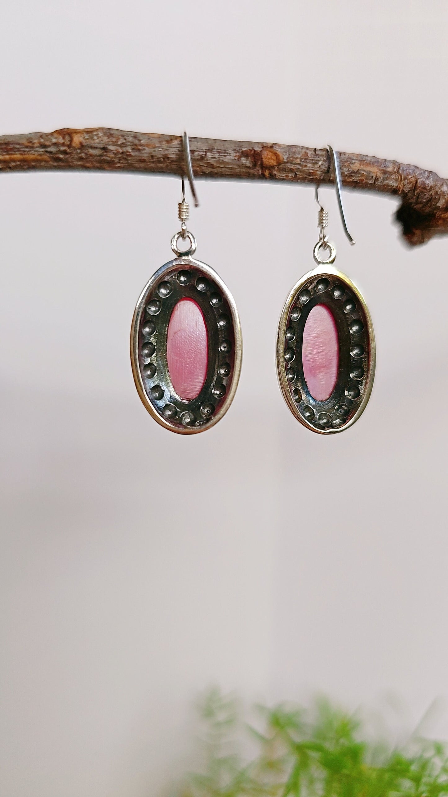 Sterling Silver Pink Mother of Pearl Earrings, Mother of Pearl Bali Earrings, Dangling Earrings for Women, 925 Earrings