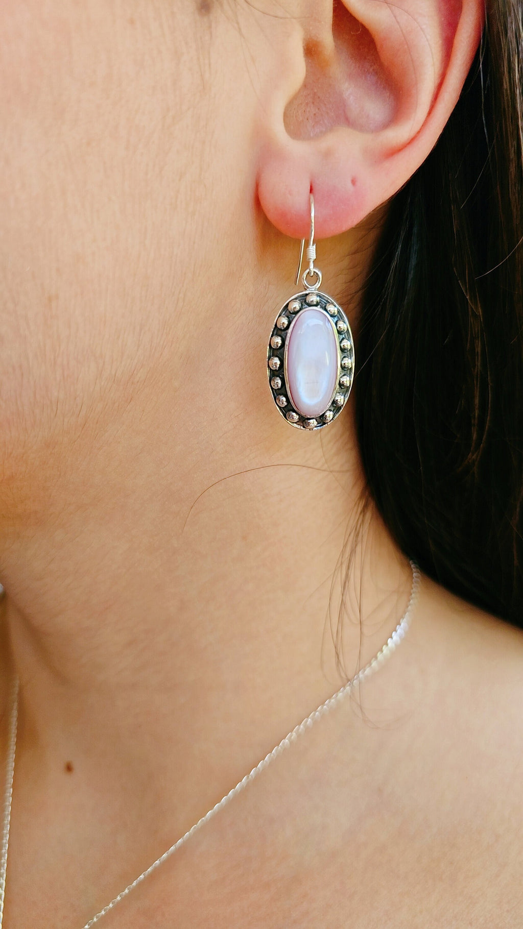 Pink Mother of Pearl Earrings – 925 Sterling Silver