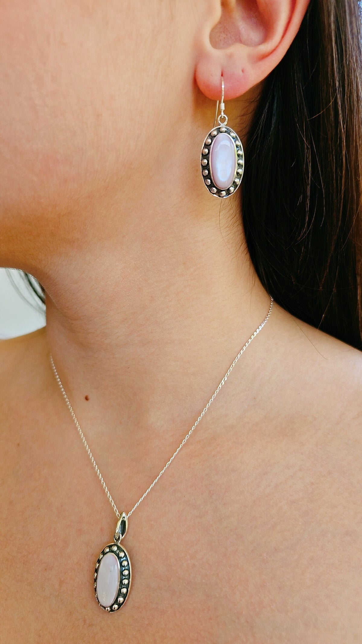 Pink Mother of Pearl Earrings – 925 Sterling Silver