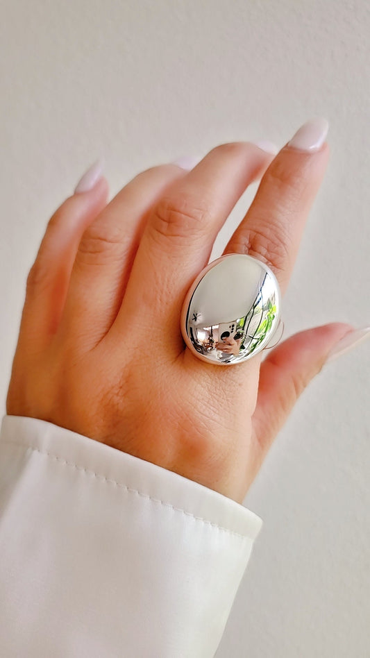 Large Bold Sterling Silver Dome Ring Chunky Electroform Dome Ring