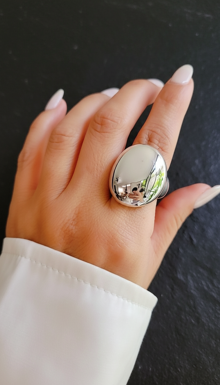 Large Bold Sterling Silver Dome Ring Chunky Electroform Dome Ring