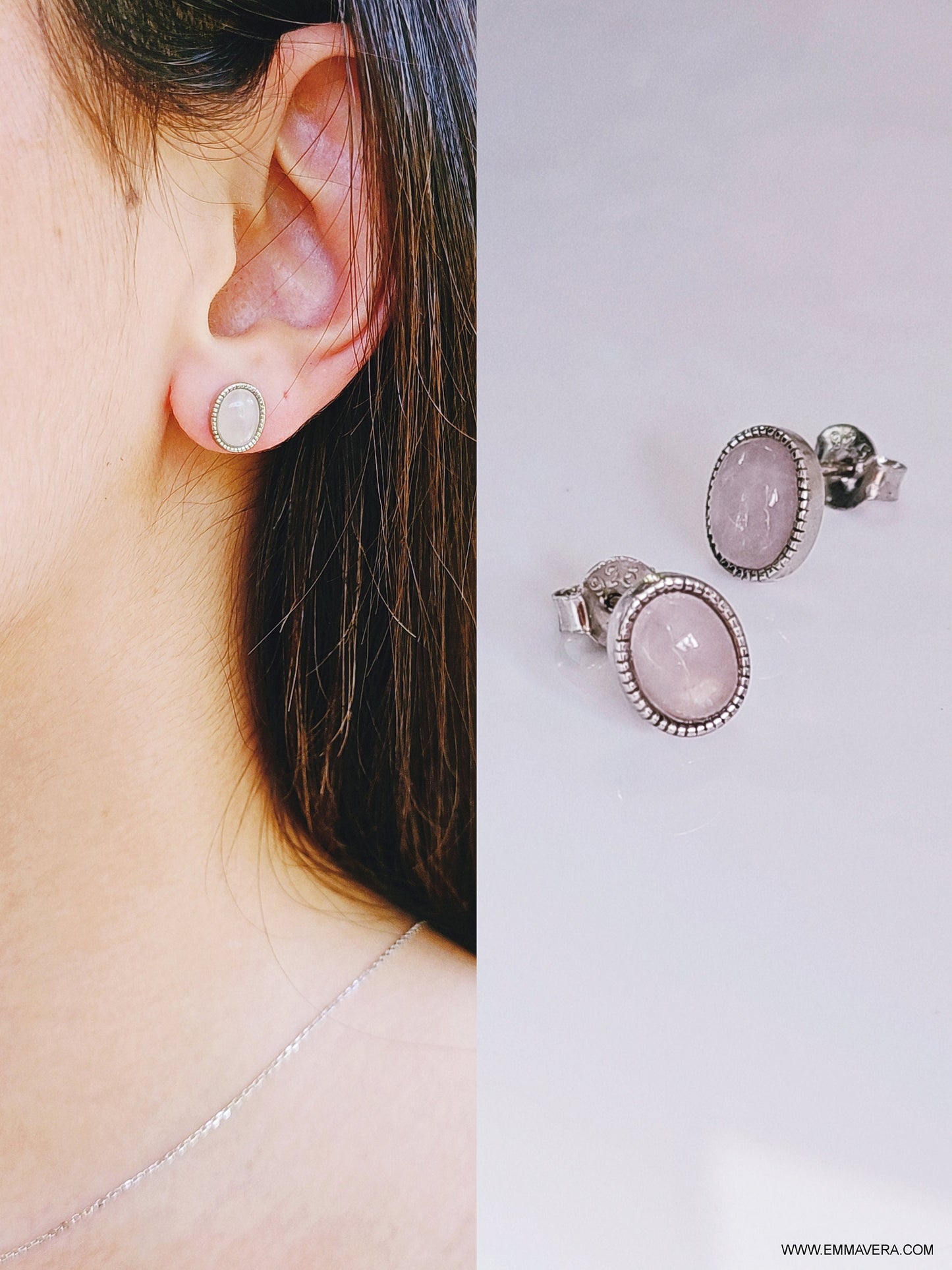 Sterling Silver Rose Quartz Earrings, Pink Stone Pendant, Rose Quartz Oval Earrings, Graduation Gift, Gift Ideas, Gift for her