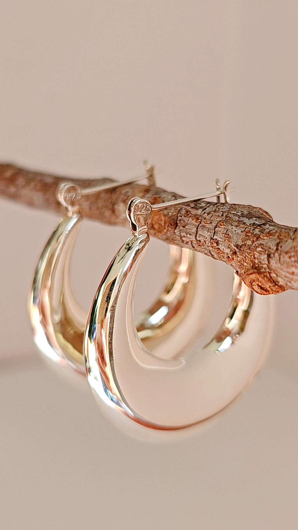 Large Sterling Silver Oval Hoops 33mm Drop