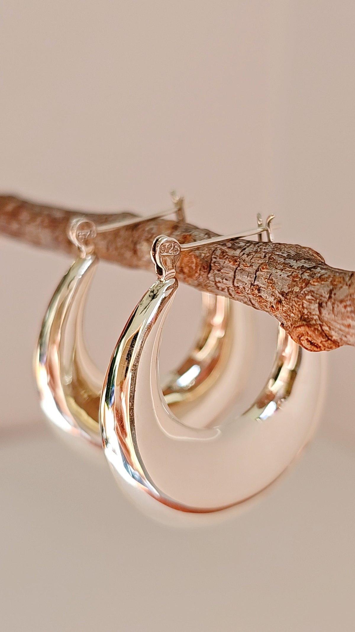 Large Sterling Silver Oval Hoops 33mm Drop